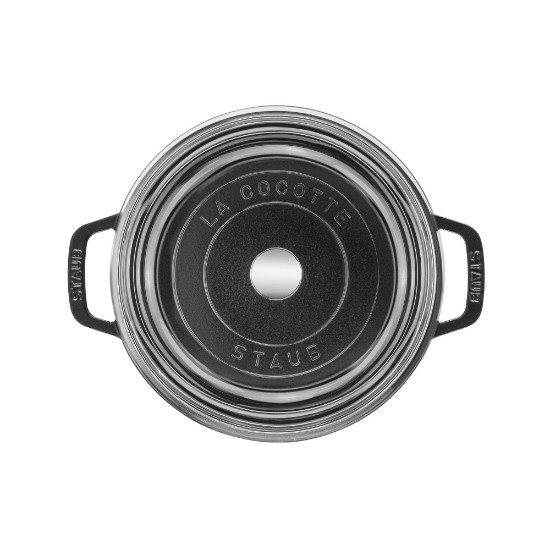 Cocotte öntöttvas főzőedény, üvegtetővel, 24 cm / 3,8 L, Fekete - Staub