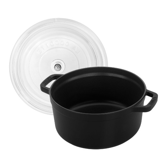 Cocotte öntöttvas főzőedény, üvegtetővel, 24 cm / 3,8 L, Fekete - Staub