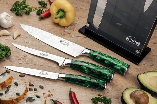 7-piece Rockingham Forge Sunrise knife set, Emerald Green - Grunwerg 