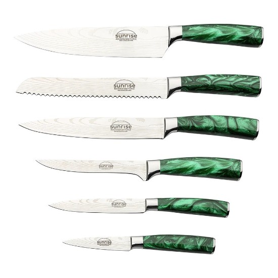 7-piece Rockingham Forge Sunrise knife set, Emerald Green - Grunwerg 