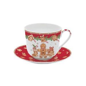 Mug with saucer, porcelain, 400 ml, "Fancy Gingerbread" - Nuova R2S