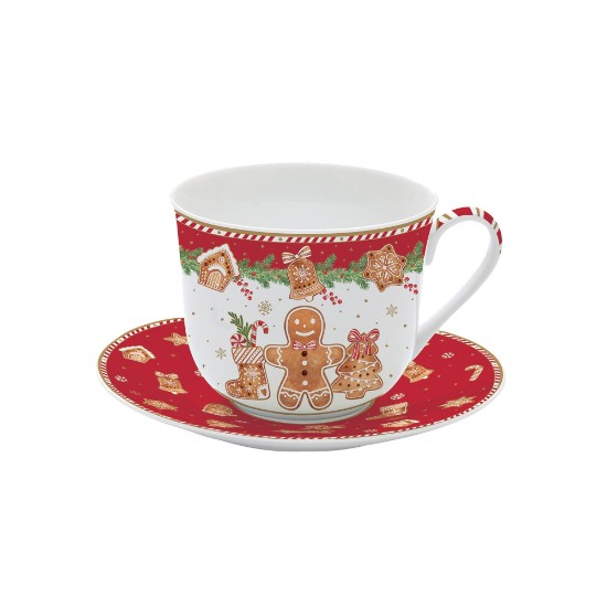 Krus med underkop, porcelæn, 400 ml, "Fancy Gingerbread" - Nuova R2S