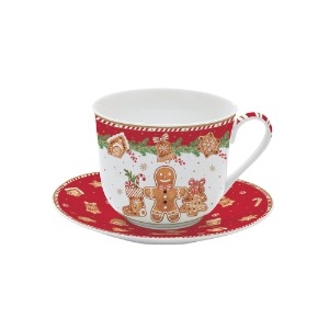 Mug le saucer, poirceallán, 400 ml, "Bread Gingerbread Fancy" - Nuova R2S