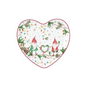 Hjerteformet tallerken, 20 x 19 cm, "READY FOR CHRISTMAS", porcelæn - Nuova R2S mærke