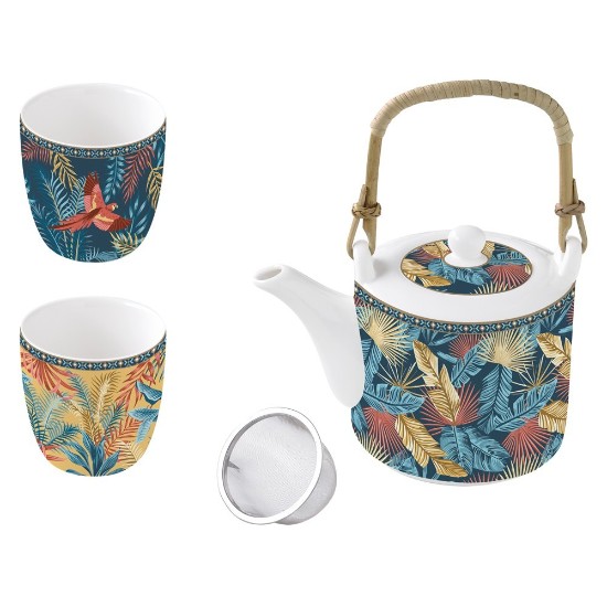 Théière en porcelaine, 600 ml, avec infuseur et 2 tasses à thé, "Atmosphere Equatorial" - Nuova R2S