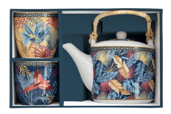 Porcelain teapot, 600 ml, with infuser and 2 teacups, "Atmosphere Equatorial" - Nuova R2S