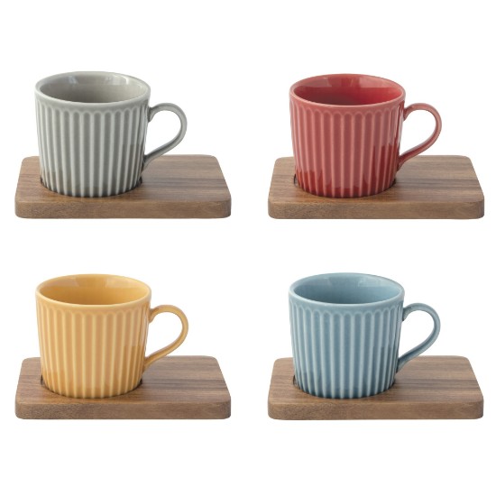 4-piece porcelain cup set, with wooden saucers, 110ml, "Take a Break" - Nuova R2S