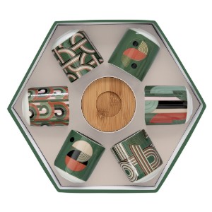 Komplektā 6 krūzes un apakštasītes, porcelāns, 70ml, "Geometrical" - Easy Life