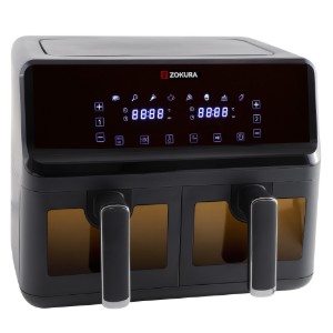 Dubbel varmluftsfritös, 8 L, 1350+1350 W, mörkgrå - Zokura