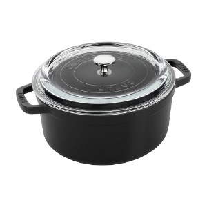 Μαντεμένιο σκεύος Cocotte, με γυάλινο καπάκι, 24 cm / 3,8 L, Μαύρο - Staub