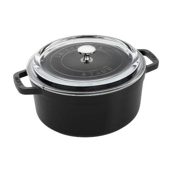 Litoželezni lonec Cocotte, s steklenim pokrovom, 24 cm / 3,8 L, črn - Staub