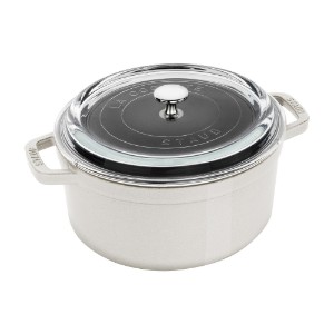 Pota cócaireachta iarann ​​​​teilgthe Cocotte, le clúdach gloine, 24 cm / 3.8 L, White Truffle - Staub