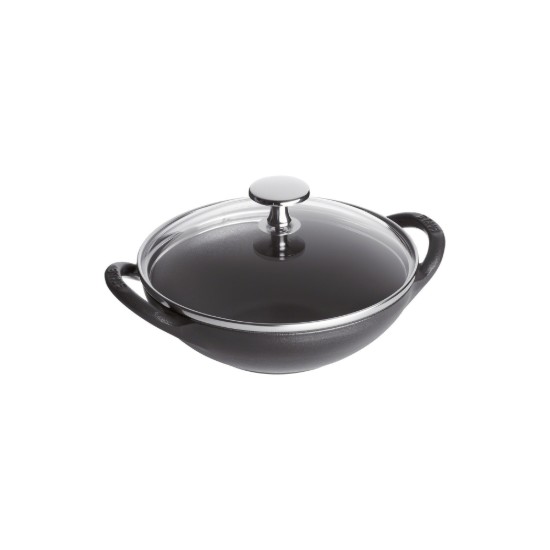 Mini Casseruola In Ghisa Da 16 Cm - Wok Poco Profondo Antiaderente, Adatto A Induzione E Gas, Nero