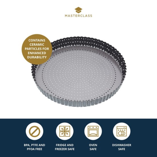Perforated tart tray, steel, 30 cm - Kitchen Craft