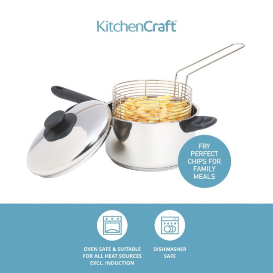 Rondel z pokrywką i koszykiem do smażenia, 20 cm/3 l, stal nierdzewna - firmy Kitchen Craft