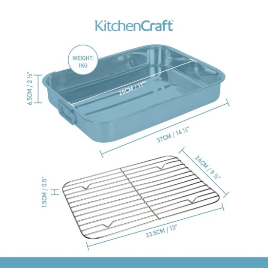 Stainless steel tray with removable grill, 38 x 27.5 cm - by Kitchen Craft