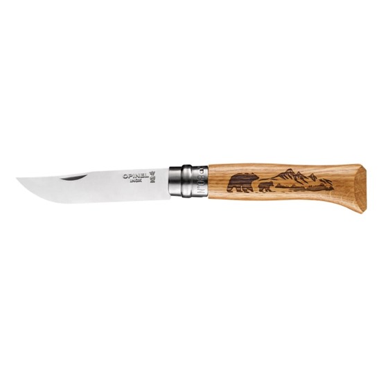 Couteau de poche N°08, acier inoxydable, 8,5 cm, "Engraved", Animalia Bear - Opinel