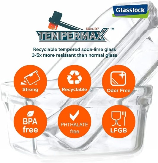 Zestaw 3 prostokątnych pojemników do przechowywania żywności, wykonanych ze szkła, 400 ml, 1 L i 2 L - Glasslock