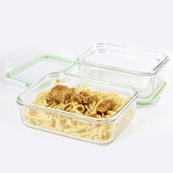 Set of 3 food storage containers, made from glass, green - Glasslock