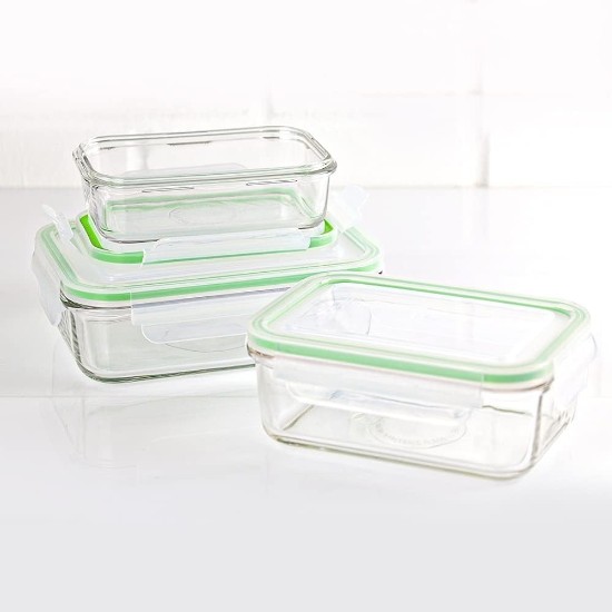 3 maisto laikymo konteinerių rinkinys, pagamintas iš stiklo, žalias - Glasslock