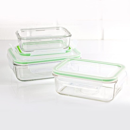 Set of 3 food storage containers, made from glass, green - Glasslock