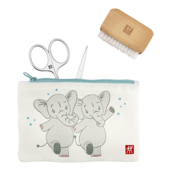 Children's manicure set, 3 pieces, leather case, elephant pattern - Zwilling PREMIUM