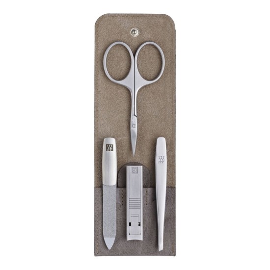 Set de manucure 4 pièces, acier inoxydable, étui en cuir gris, PREMIUM - Zwilling