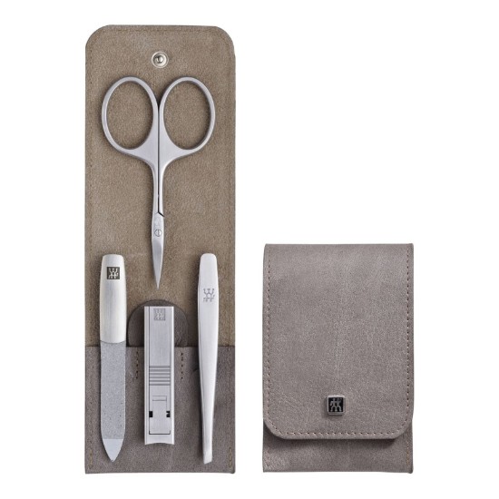 Set de manucure 4 pièces, acier inoxydable, étui en cuir gris, PREMIUM - Zwilling