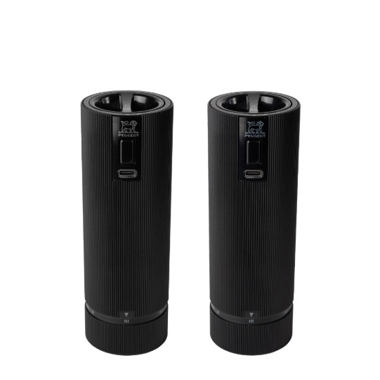 Set of 2 electric salt and pepper grinders, "Line", Matt Black - Peugeot