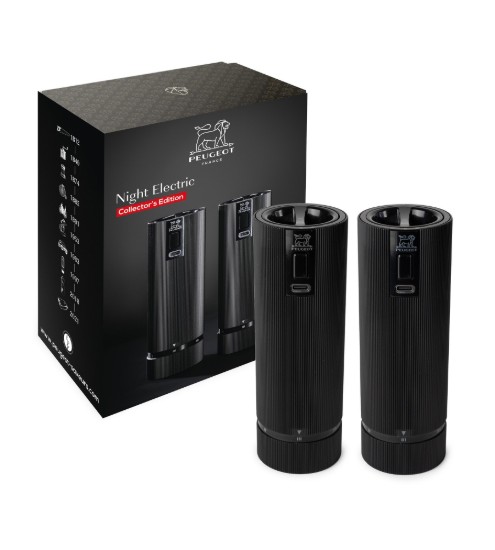 Set of 2 electric salt and pepper grinders, "Line", Matt Black - Peugeot