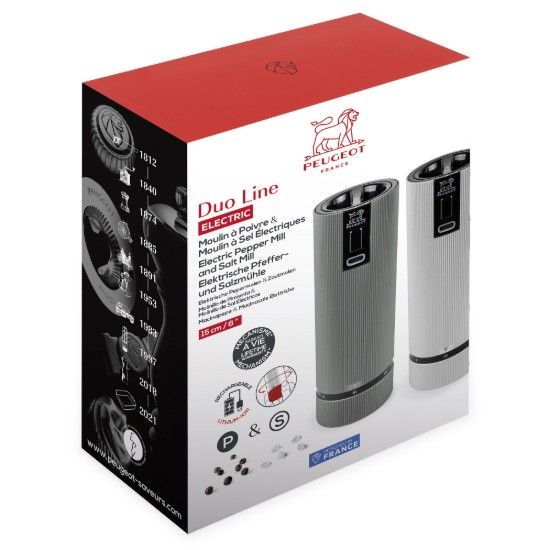Set of 2 electric salt and pepper grinders, "Line" - Peugeot 