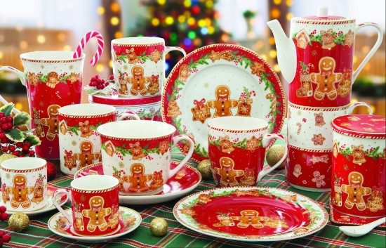 Set of teapot and 2 mugs, porcelain, "Fancy Gingerbread" - Nuova R2S