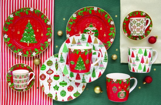 Conjunto de 2 canecas e caixa de chá, porcelana, "JINGLE BELLS" - Nuova R2S