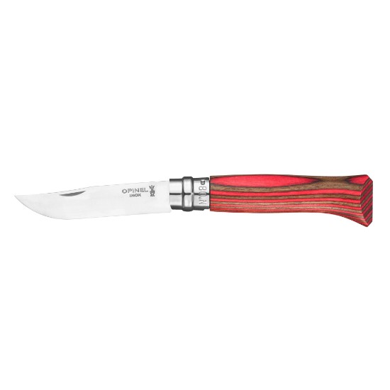 Pocket knife N°08, stainless steel, 8.5cm, "Tradition Luxe", Red Birch - Opinel