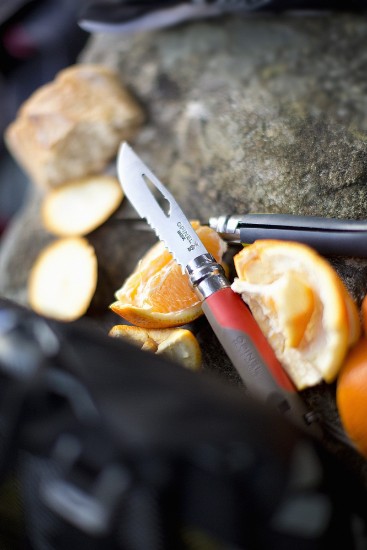 N°08 kapesní nůž s píšťalkou, nerezová ocel, 8,5 cm, "Outdoor", Red  - Opinel