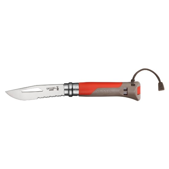 Canivete N°08 com apito, aço inoxidável, 8,5 cm, "Outdoor", Red - Opinel