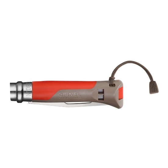 N°08 lommekniv med fløjte, rustfrit stål, 8,5 cm, "Outdoor", Red - Opinel