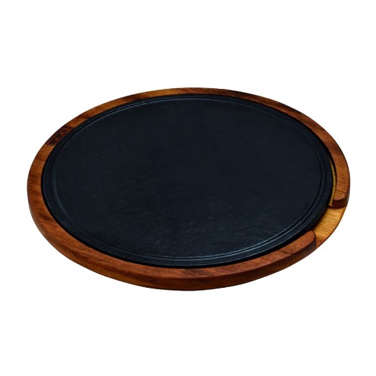 Kuhalna plošča za serviranje, litoželezno, 29 cm, z lesenim stojalom - LAVA