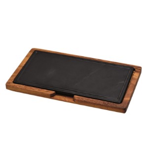 Cast iron platter, 16 x 30 cm, with wooden stand - LAVA brand