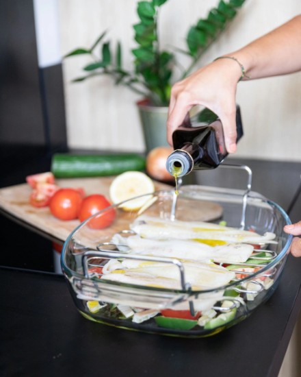 Plat à rôtir ovale avec grille, verre résistant à la chaleur, 4 L, "Let's Share" - Pyrex