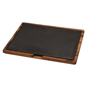 Cast iron platter with wooden stand, 30 x 40 cm - LAVA brand
