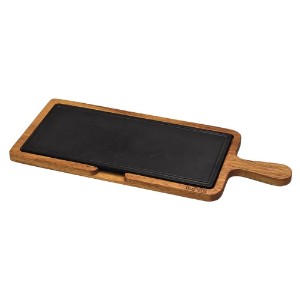 Cast iron serving platter with wooden support 17 x 37 cm - LAVA brand