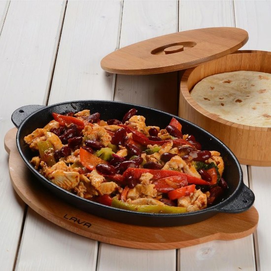 Oval Fajita pan, cast iron, with stand - LAVA