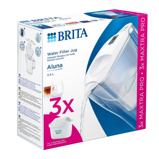 Pacote de partida de filtragem de água BRITA Aluna 2,4 L (branco) + 3 filtros Maxtra PRO