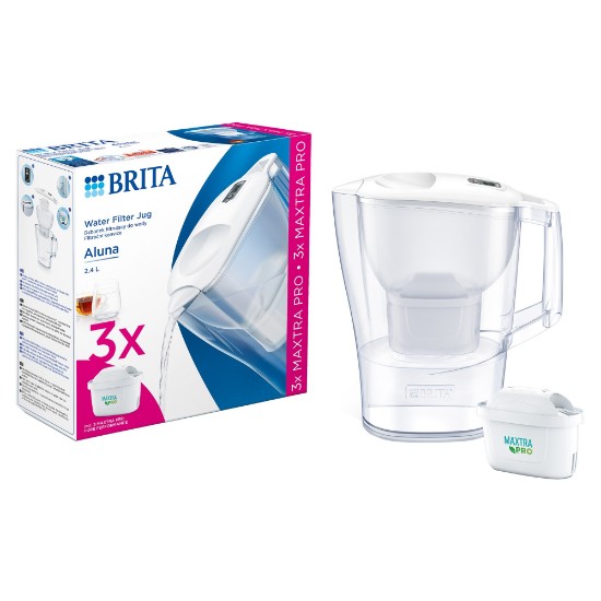 Starter pack filtrazione acqua BRITA Aluna 2,4 L (bianco) + 3 filtri Maxtra PRO