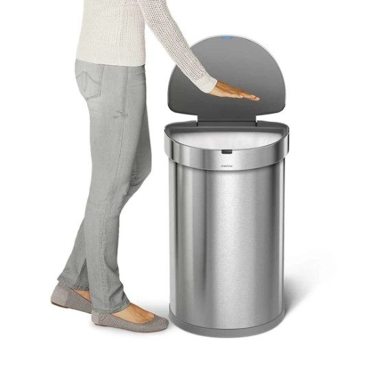 Trash can with sensor, semi-round, 45 L, stainless steel - simplehuman