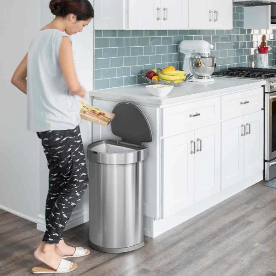 Trash can with sensor, semi-round, 45 L, stainless steel - simplehuman