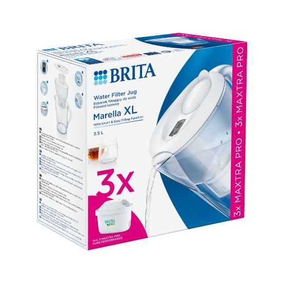 BRITA Marella XL 3.5 L πακέτο εκκίνησης + 3 φίλτρα Maxtra PRO (λευκό)