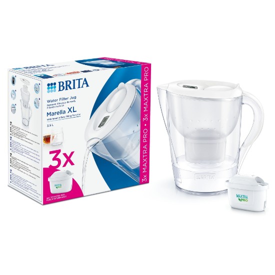BRITA Marella XL 3,5 L Starterpaket + 3 Maxtra PRO Filter (weiß)