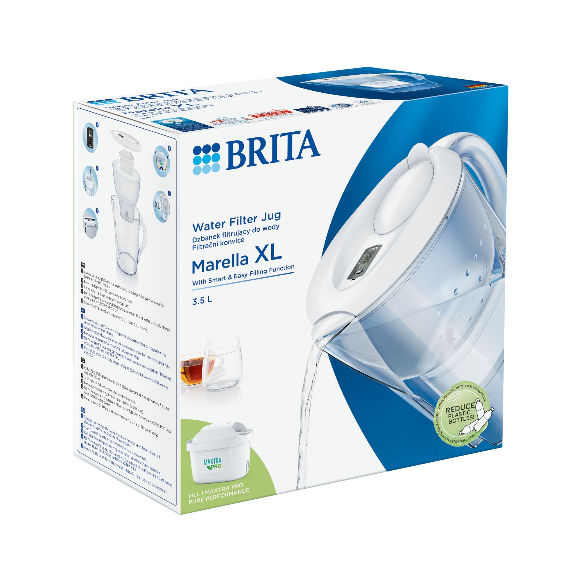 Set contenant carafe filtrante BRITA Marella 2,4 L Maxtra+ (blanc) avec 2  filtres et bouteille isotherme